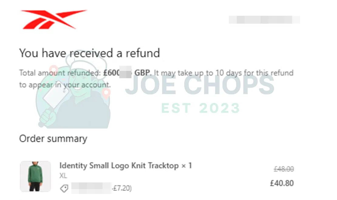 Reebok Order Success